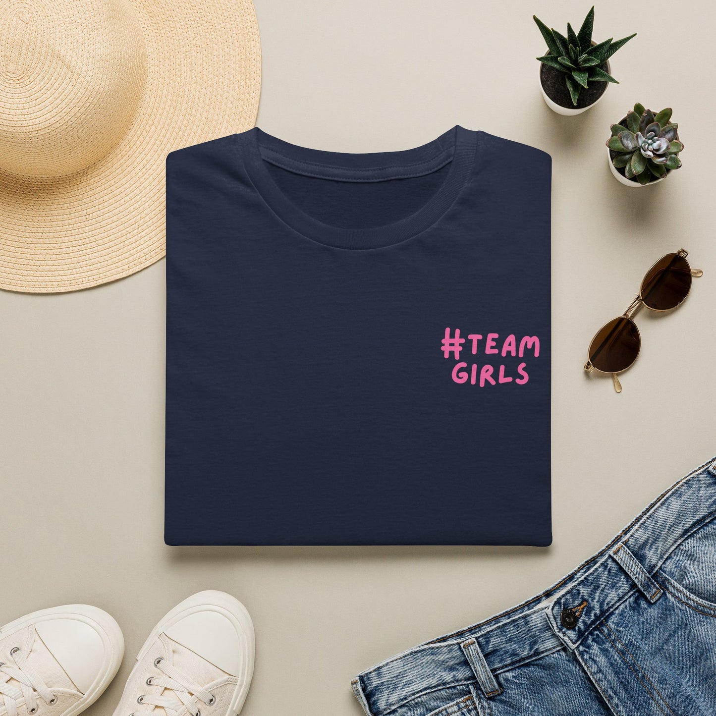 Premium #Team Girls T-Shirt — Pink Script Feminine Crew Tee