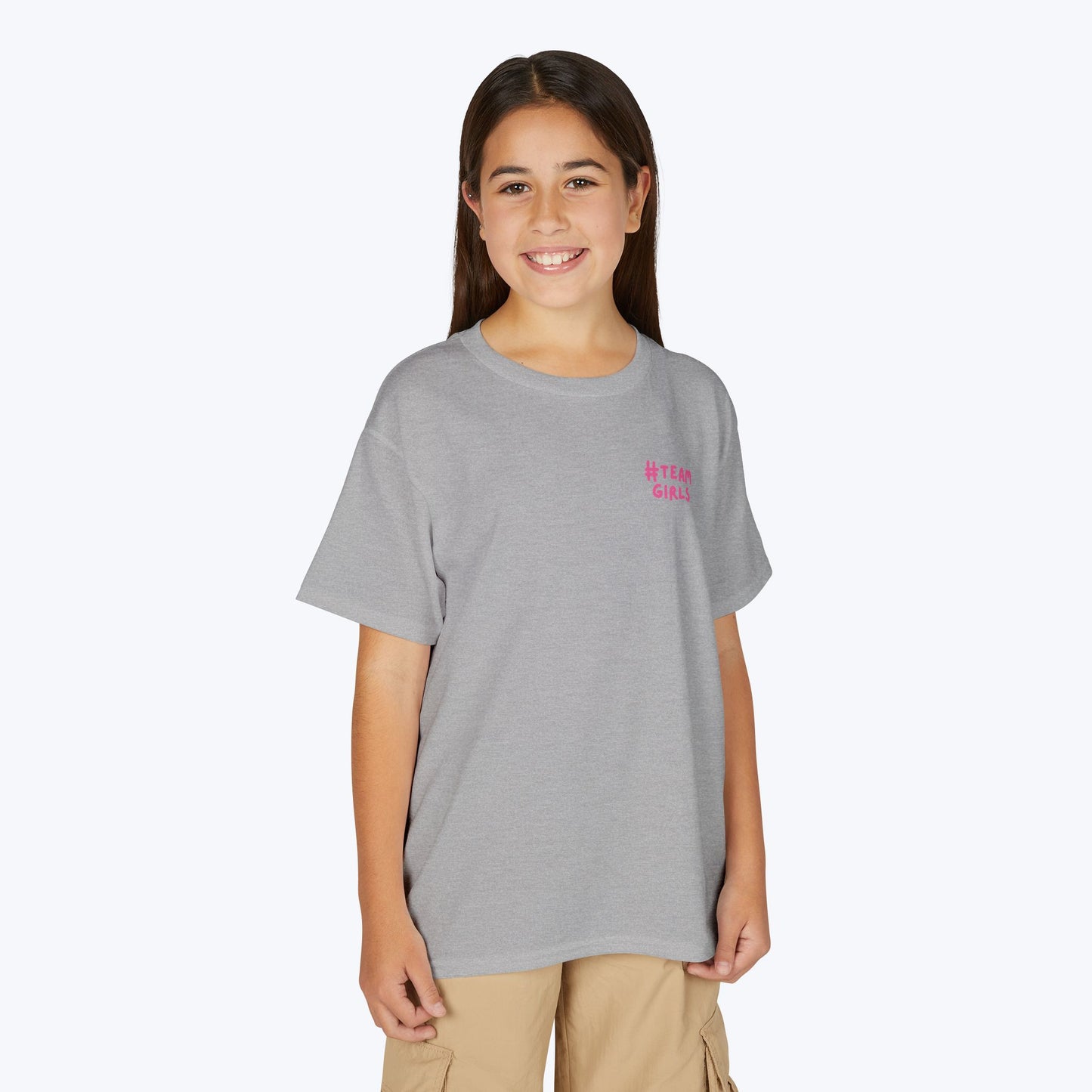 Premium Youth T-Shirt - #Team Girls Pink Chest Logo, Kids Team Spirit Shirt