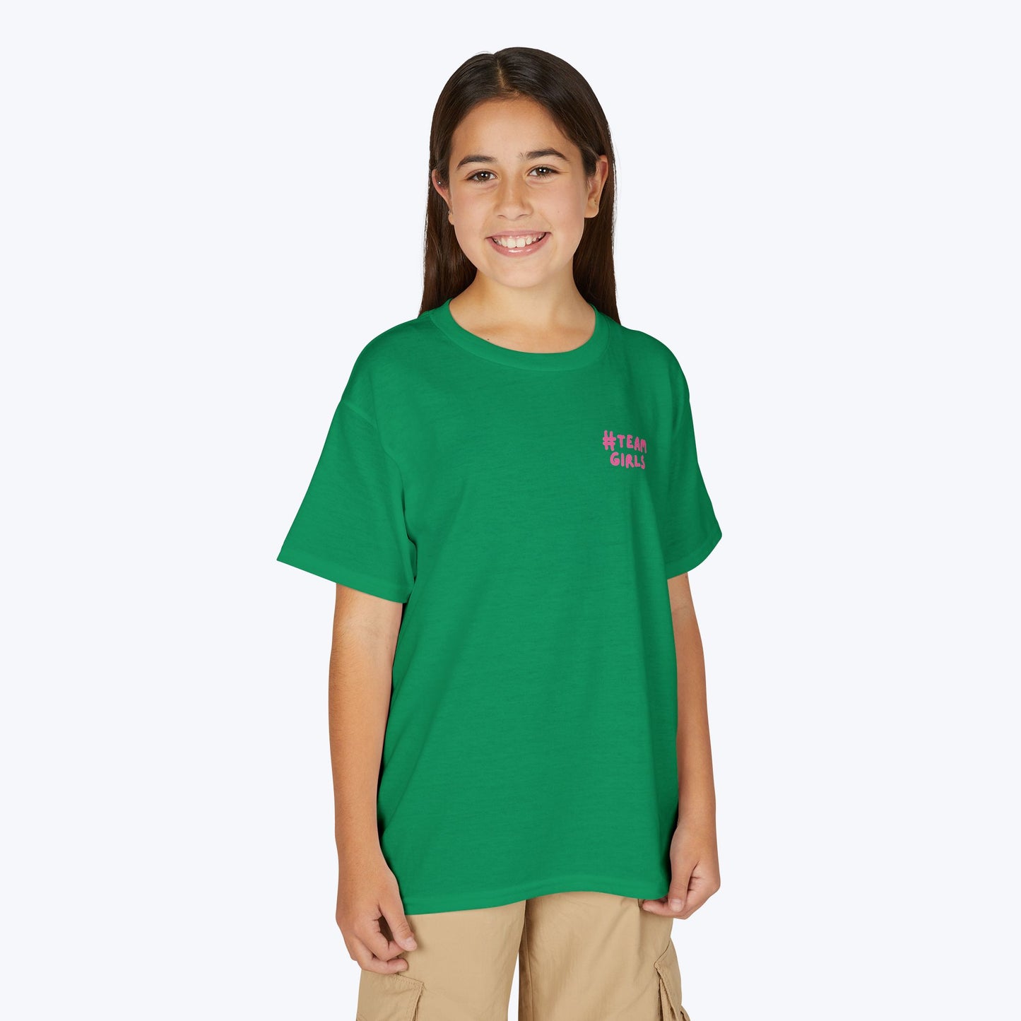 Premium Youth T-Shirt - #Team Girls Pink Chest Logo, Kids Team Spirit Shirt