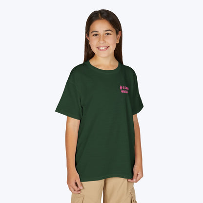 Premium Youth T-Shirt - #Team Girls Pink Chest Logo, Kids Team Spirit Shirt