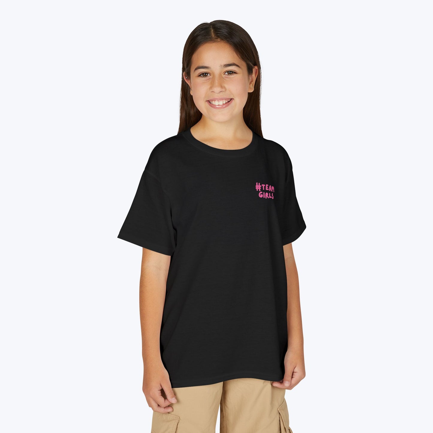 Premium Youth T-Shirt - #Team Girls Pink Chest Logo, Kids Team Spirit Shirt