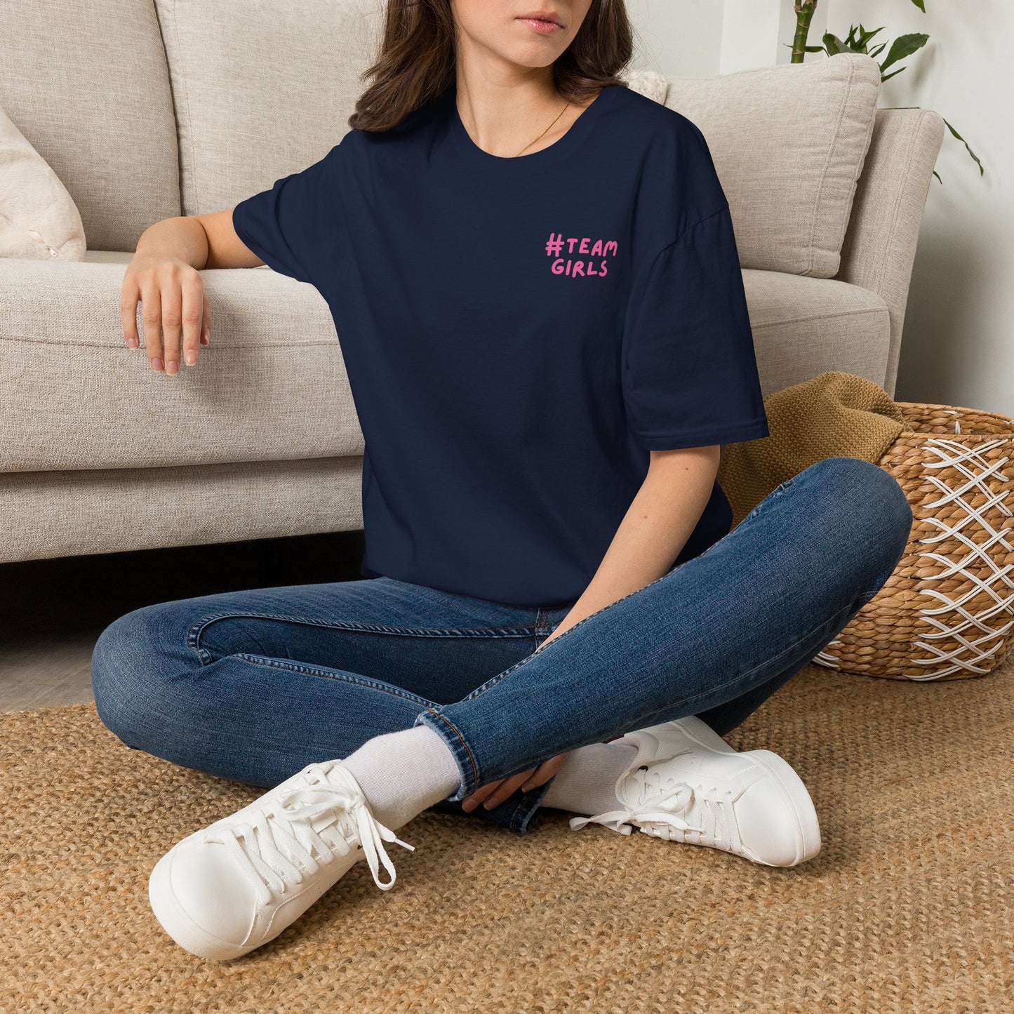 Premium #Team Girls T-Shirt — Pink Script Feminine Crew Tee