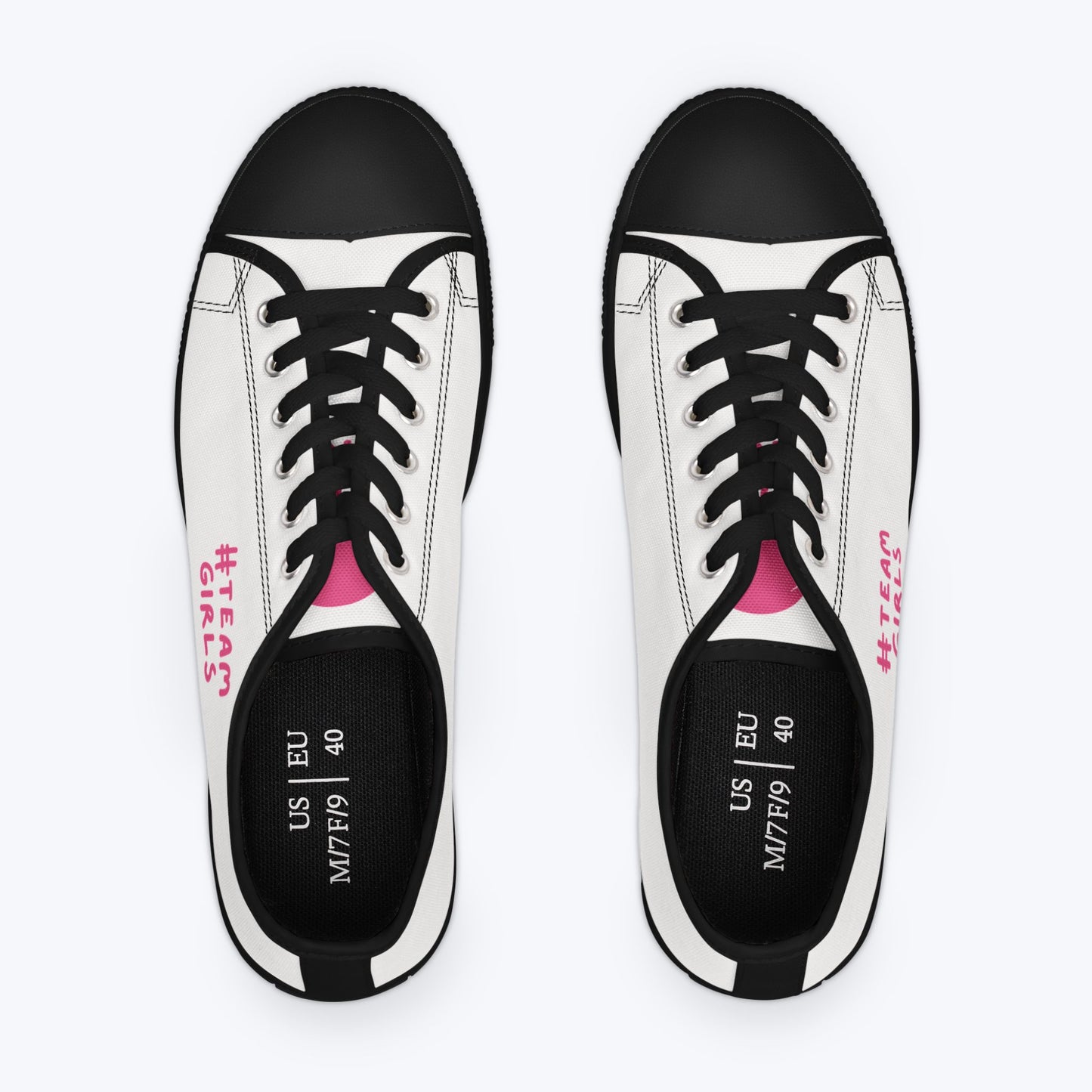 Premium Low Top Sneakers — White "#Team Girls" Casual Canvas Shoes