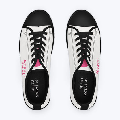Premium Low Top Sneakers — White "#Team Girls" Casual Canvas Shoes