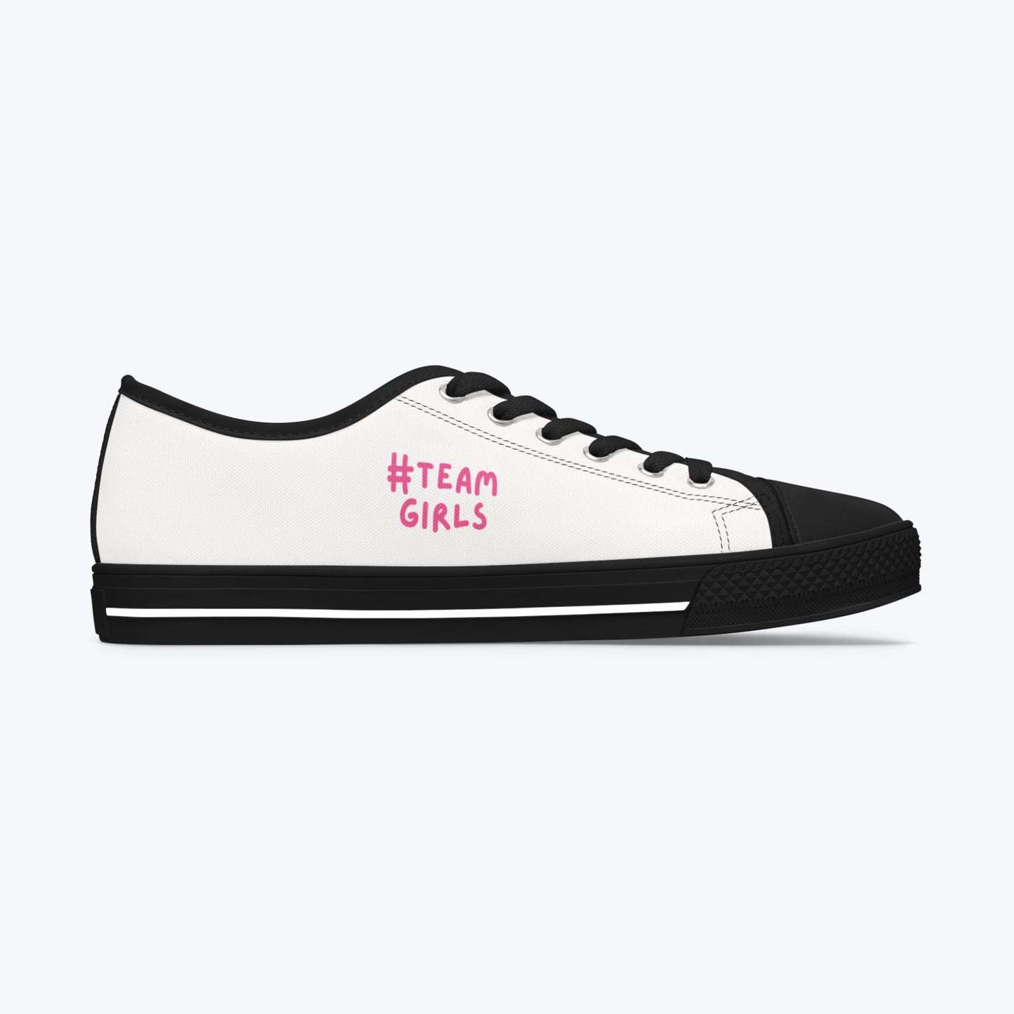 Premium Low Top Sneakers — White "#Team Girls" Casual Canvas Shoes