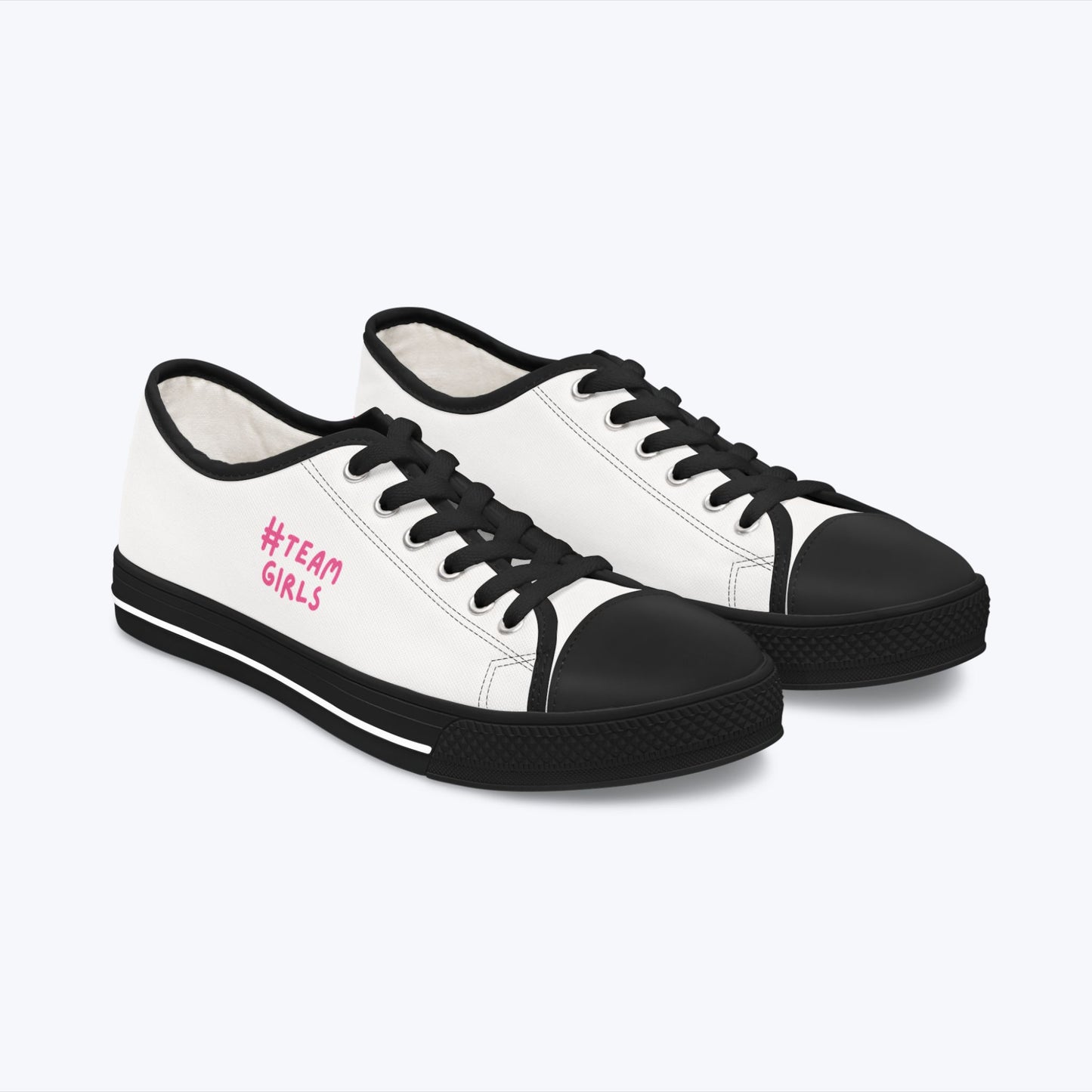 Premium Low Top Sneakers — White "#Team Girls" Casual Canvas Shoes