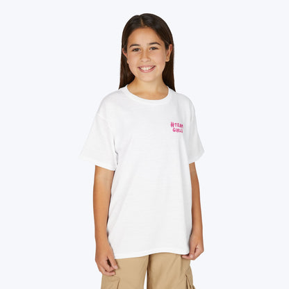 Premium Youth T-Shirt - #Team Girls Pink Chest Logo, Kids Team Spirit Shirt
