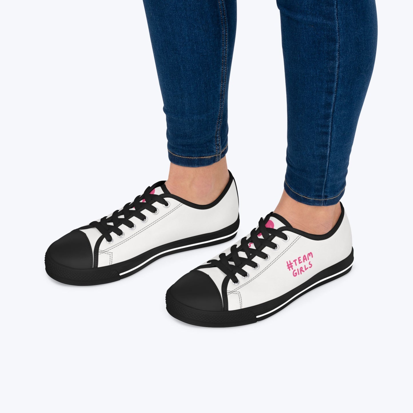 Premium Low Top Sneakers — White "#Team Girls" Casual Canvas Shoes