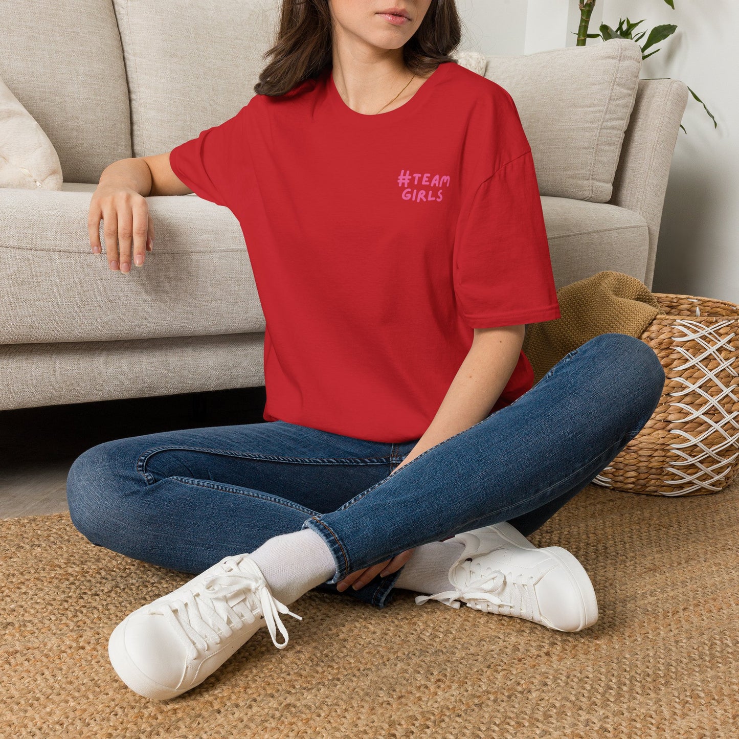 Premium #Team Girls T-Shirt — Pink Script Feminine Crew Tee