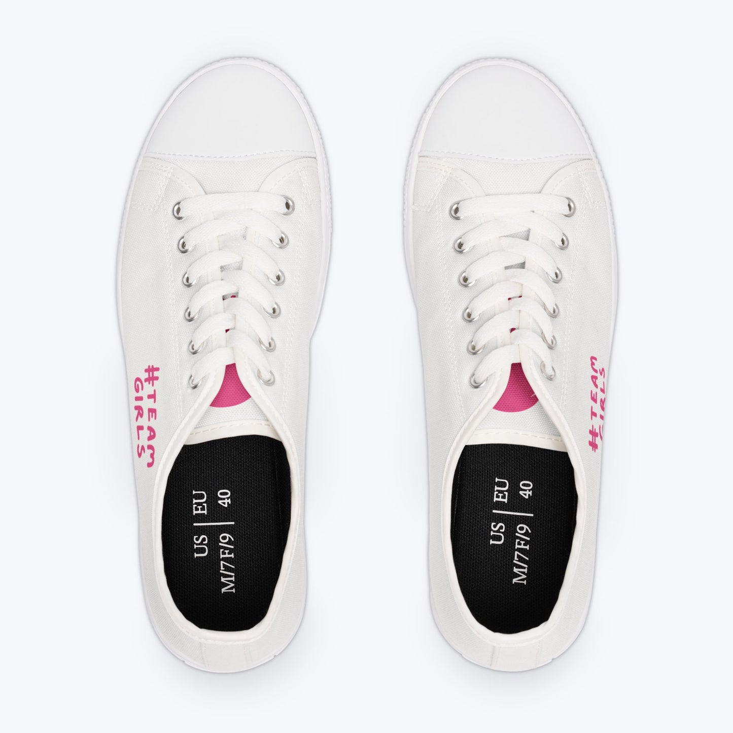 Premium Low Top Sneakers — White "#Team Girls" Casual Canvas Shoes