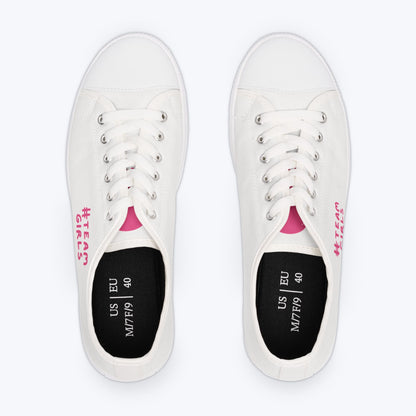 Premium Low Top Sneakers — White "#Team Girls" Casual Canvas Shoes