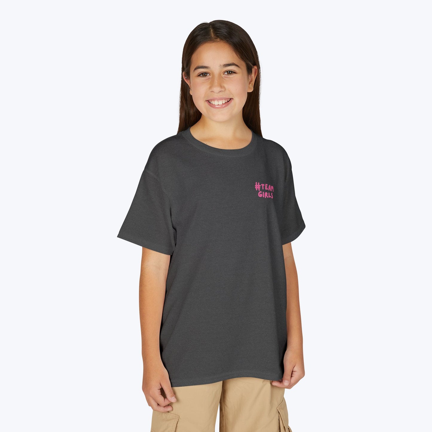 Premium Youth T-Shirt - #Team Girls Pink Chest Logo, Kids Team Spirit Shirt