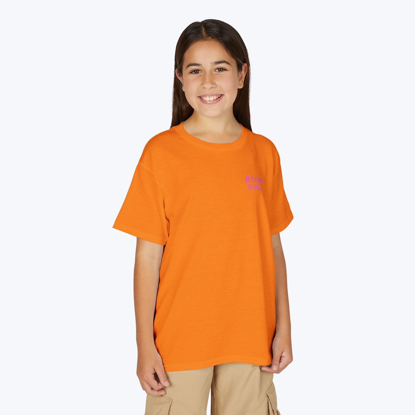 Premium Youth T-Shirt - #Team Girls Pink Chest Logo, Kids Team Spirit Shirt