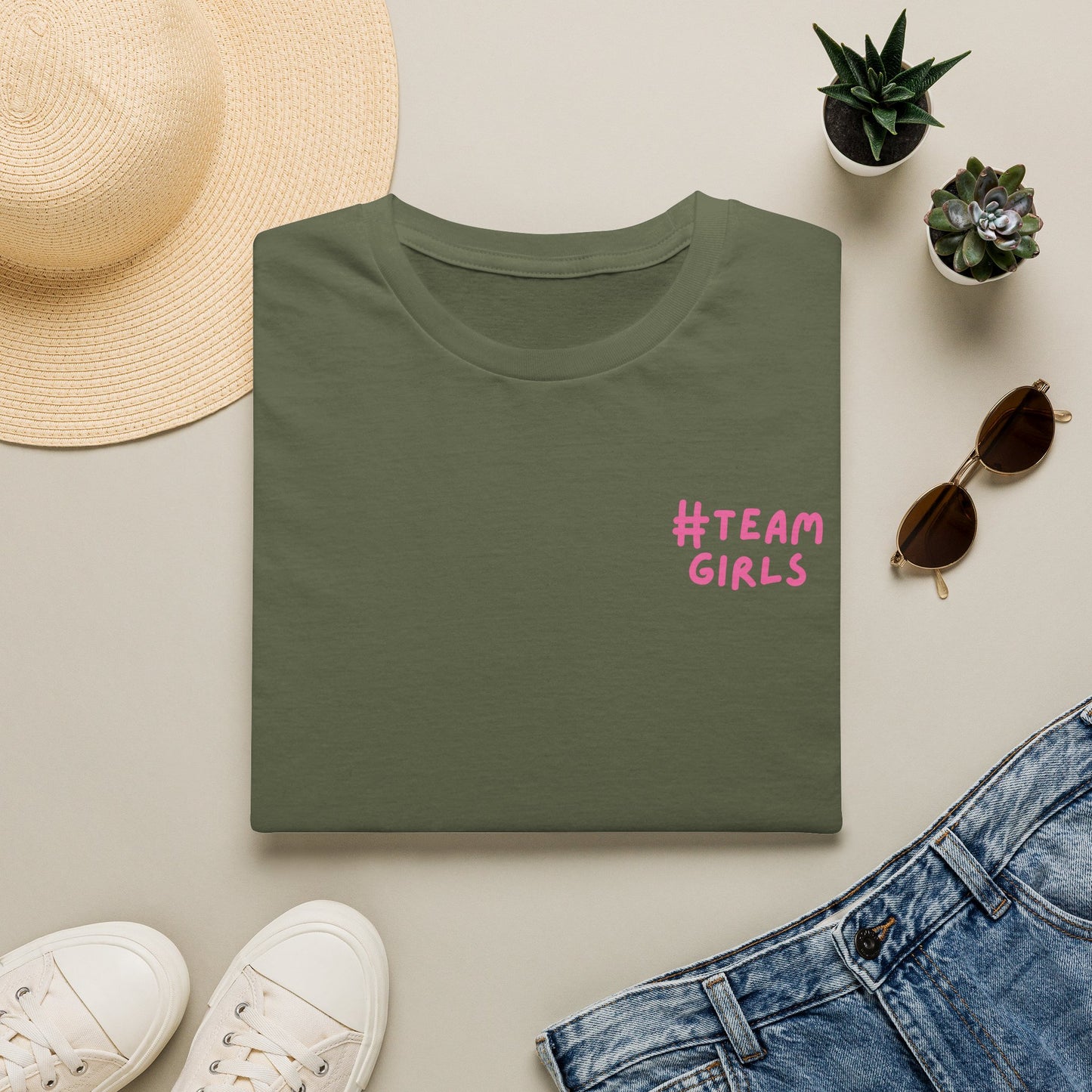 Premium #Team Girls T-Shirt — Pink Script Feminine Crew Tee