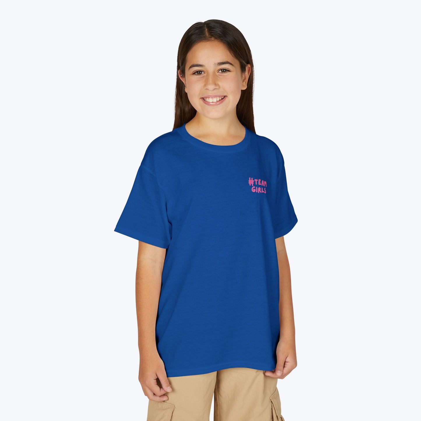 Premium Youth T-Shirt - #Team Girls Pink Chest Logo, Kids Team Spirit Shirt