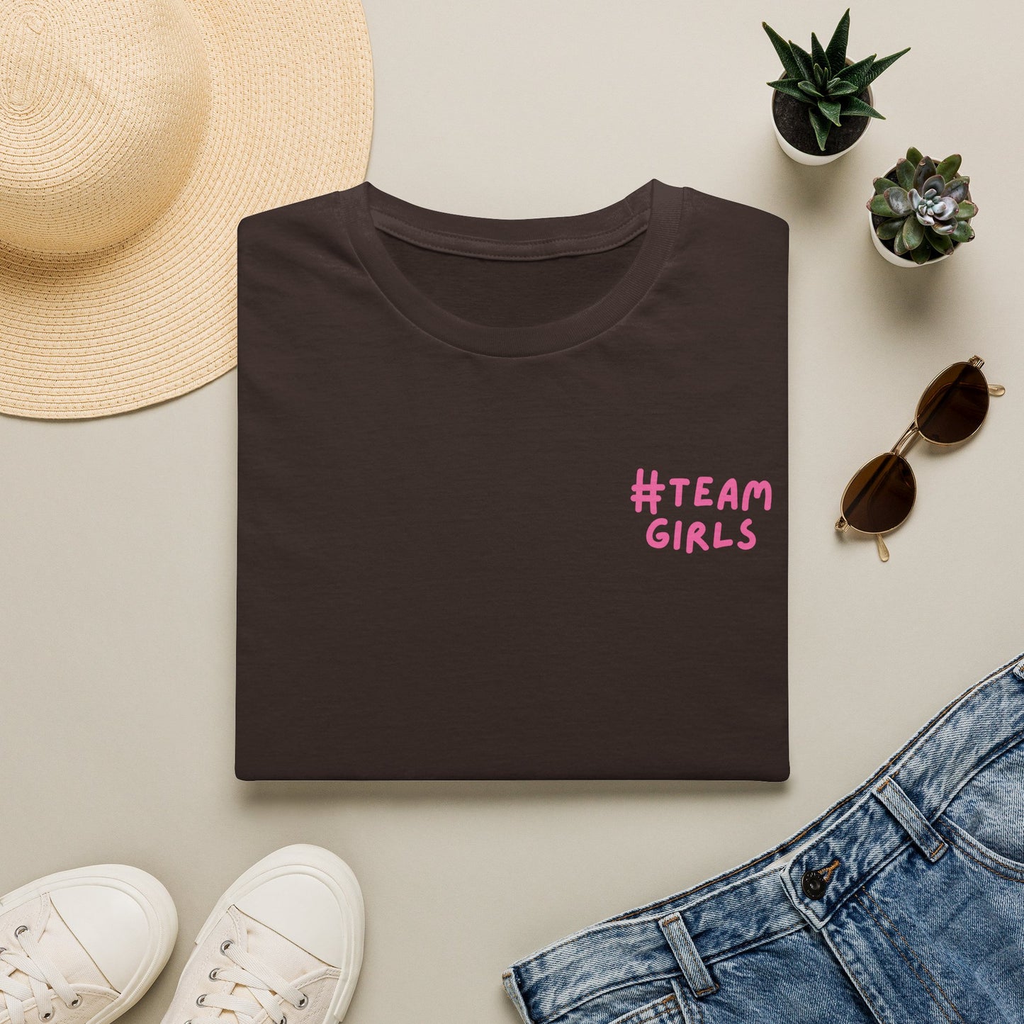 Premium #Team Girls T-Shirt — Pink Script Feminine Crew Tee