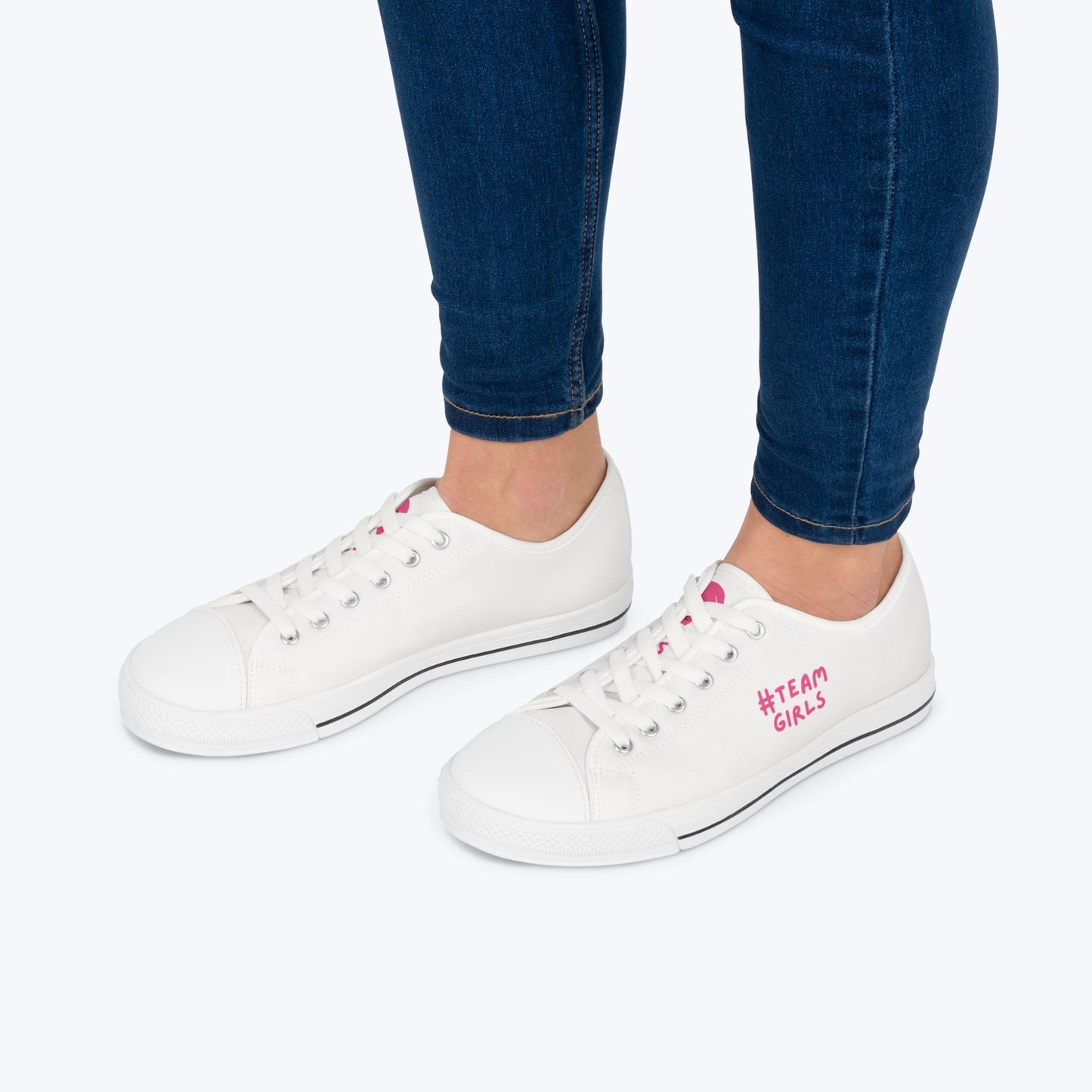 Premium Low Top Sneakers — White "#Team Girls" Casual Canvas Shoes