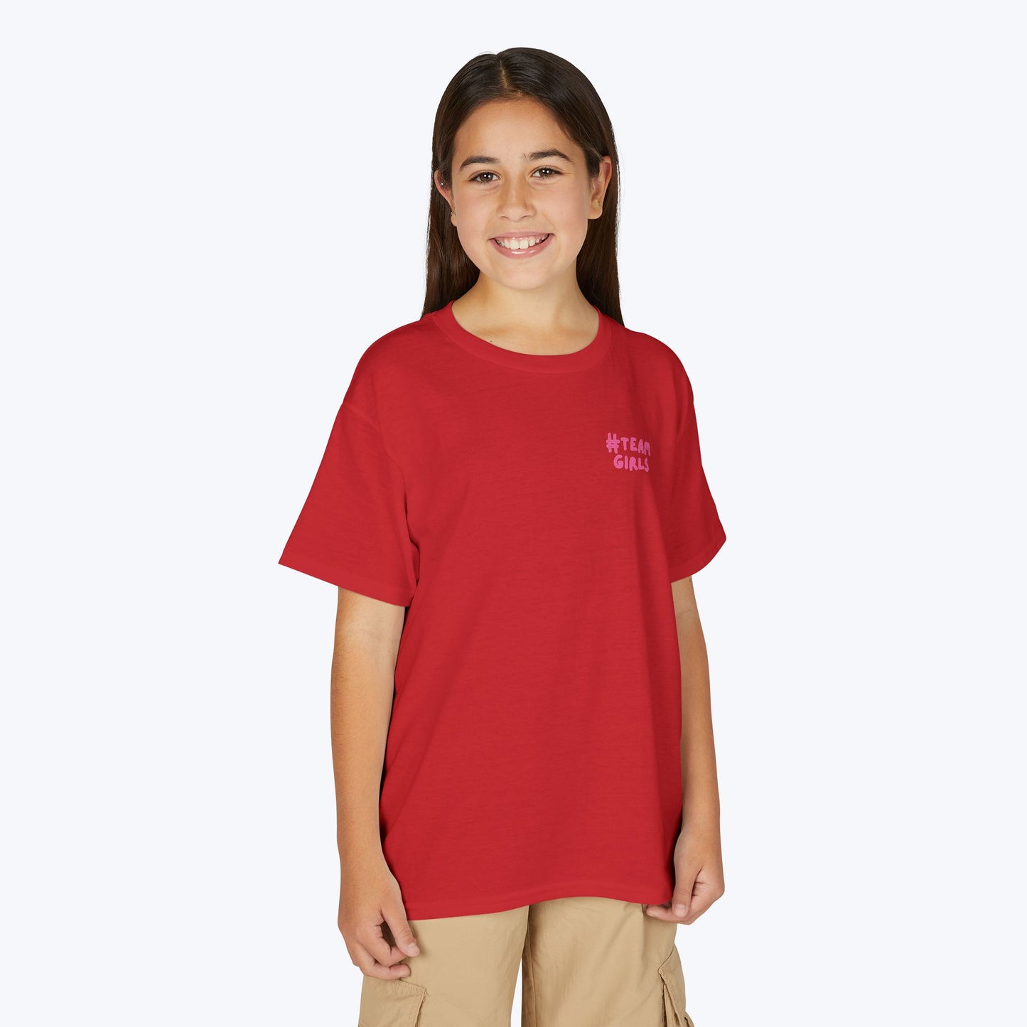 Premium Youth T-Shirt - #Team Girls Pink Chest Logo, Kids Team Spirit Shirt