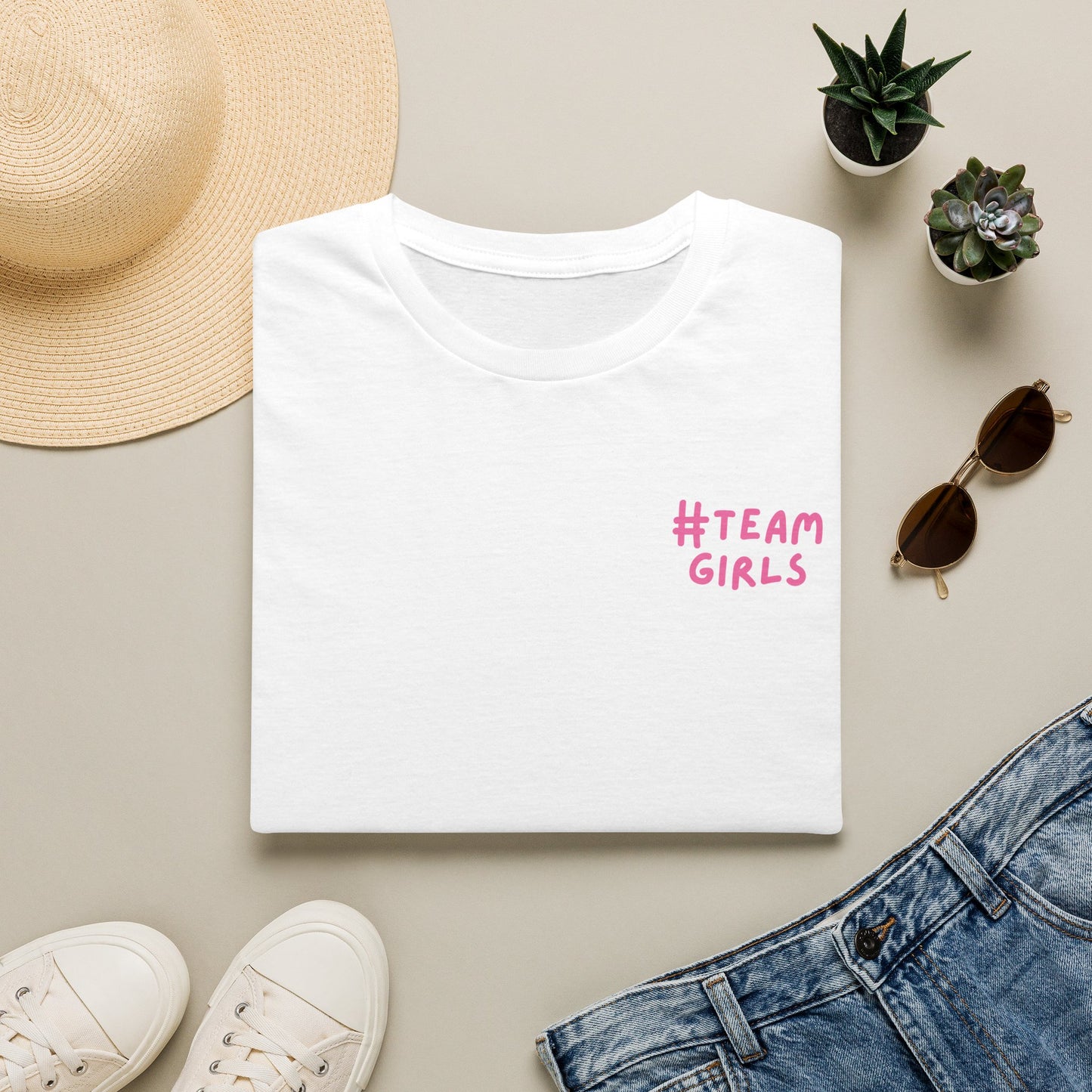 Premium #Team Girls T-Shirt — Pink Script Feminine Crew Tee