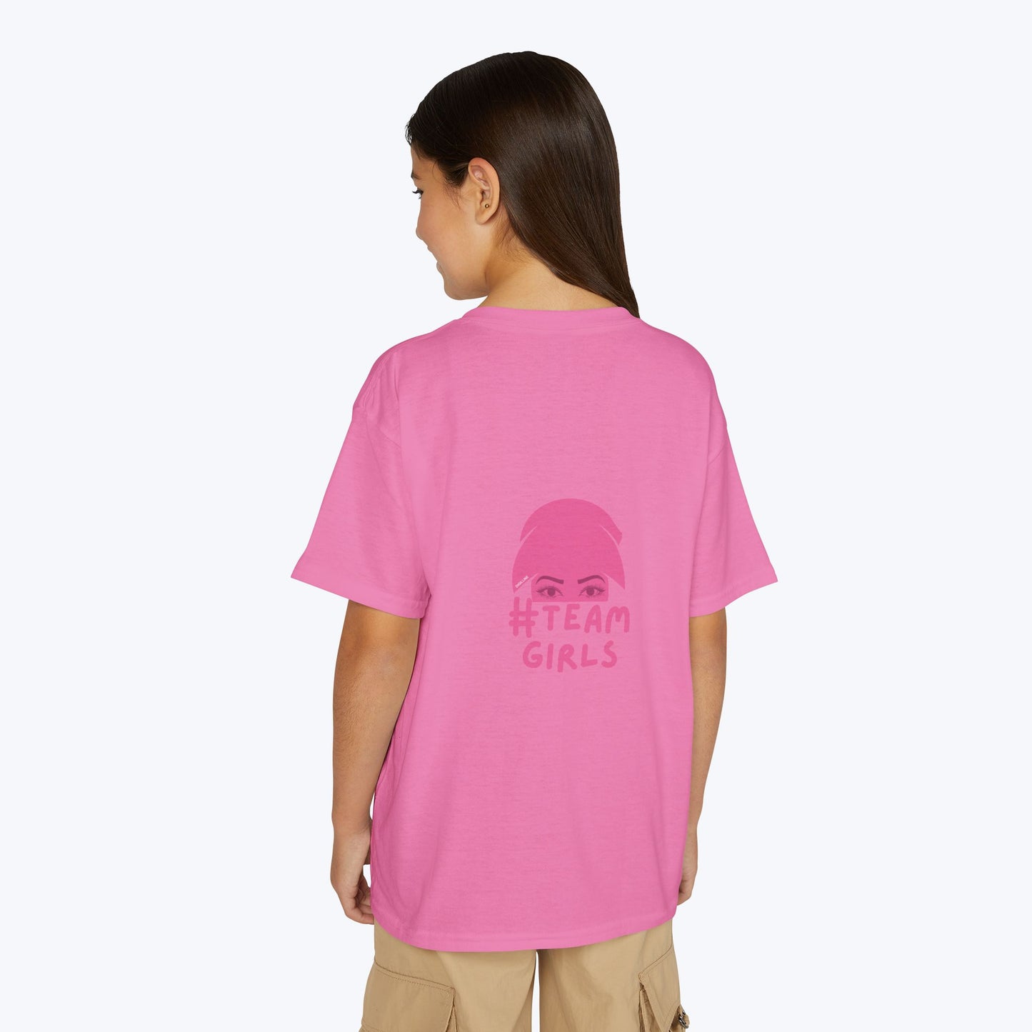 Premium Youth T-Shirt - #Team Girls Pink Chest Logo, Kids Team Spirit Shirt
