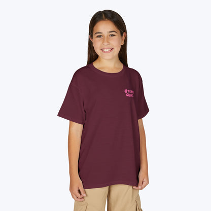 Premium Youth T-Shirt - #Team Girls Pink Chest Logo, Kids Team Spirit Shirt