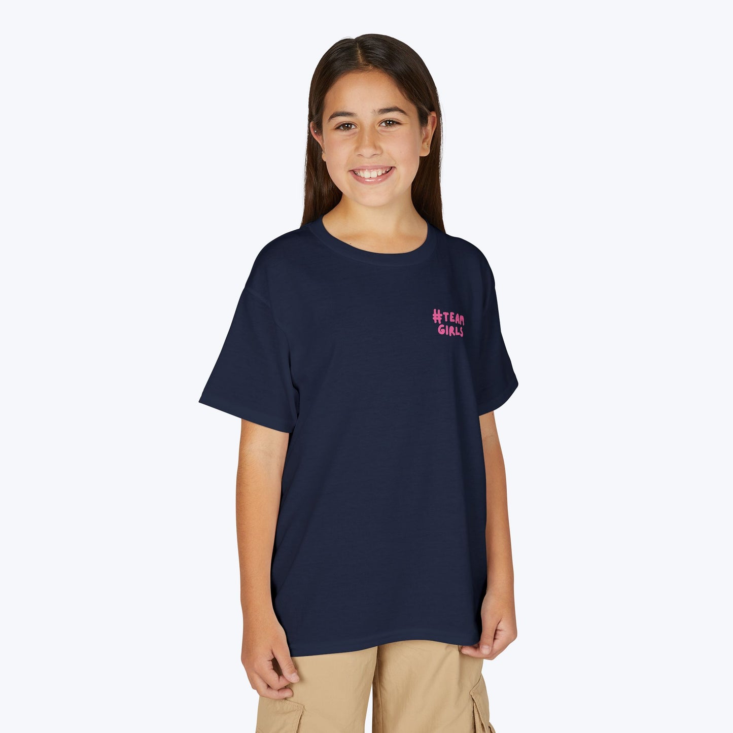 Premium Youth T-Shirt - #Team Girls Pink Chest Logo, Kids Team Spirit Shirt
