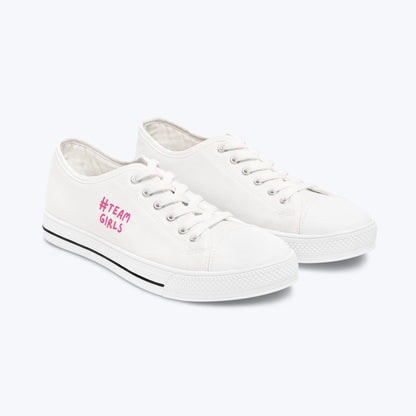 Premium Low Top Sneakers — White "#Team Girls" Casual Canvas Shoes