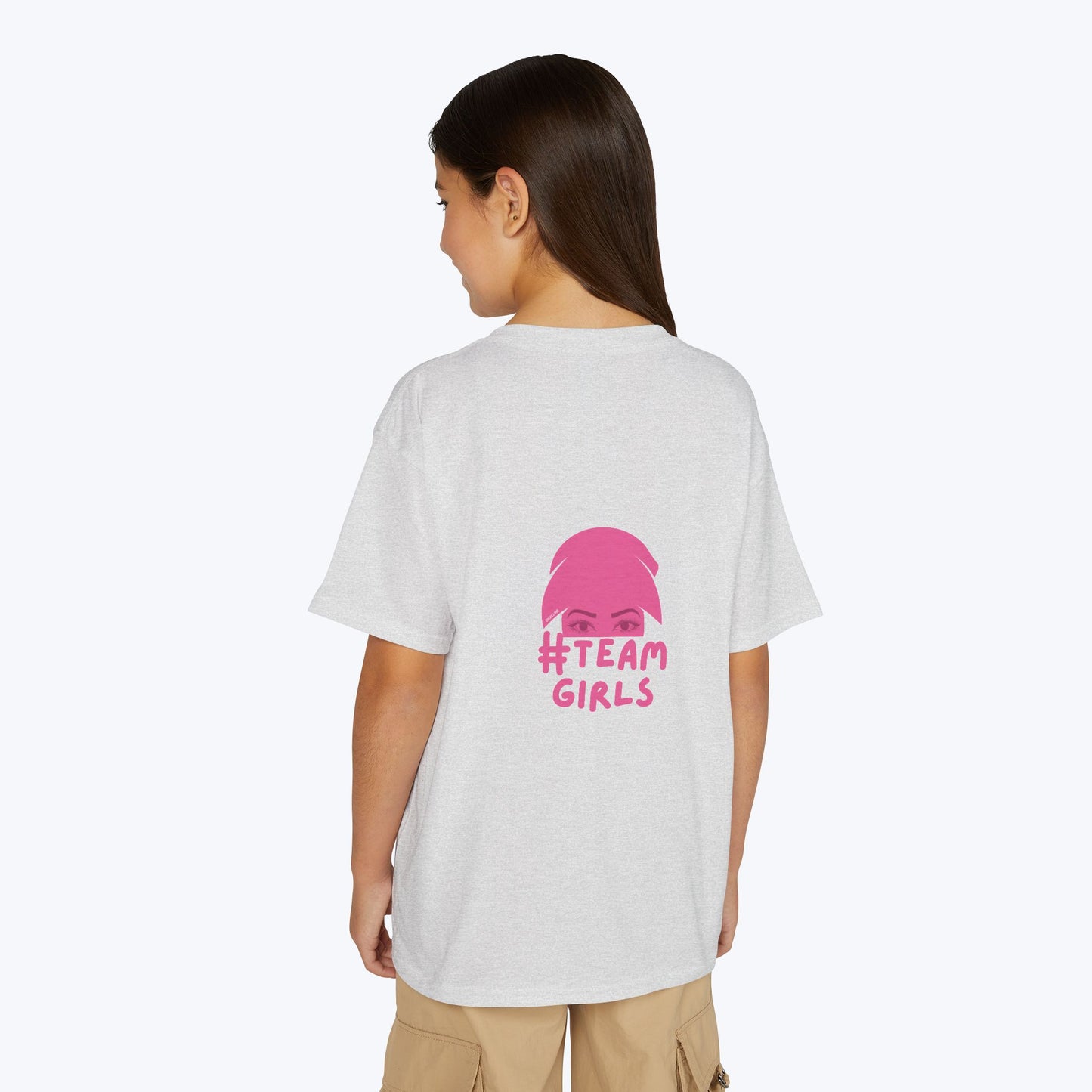 Premium Youth T-Shirt - #Team Girls Pink Chest Logo, Kids Team Spirit Shirt