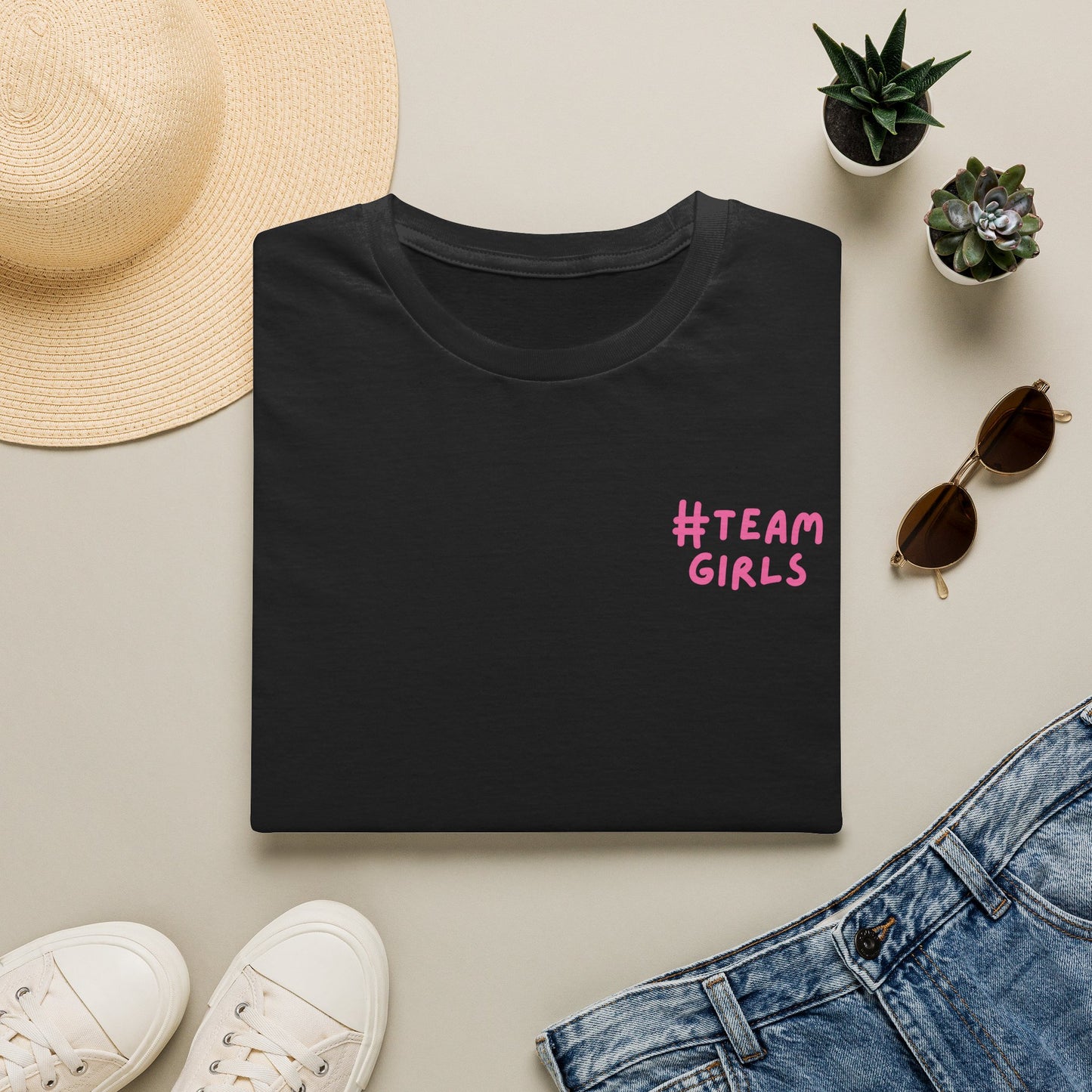 Premium #Team Girls T-Shirt — Pink Script Feminine Crew Tee