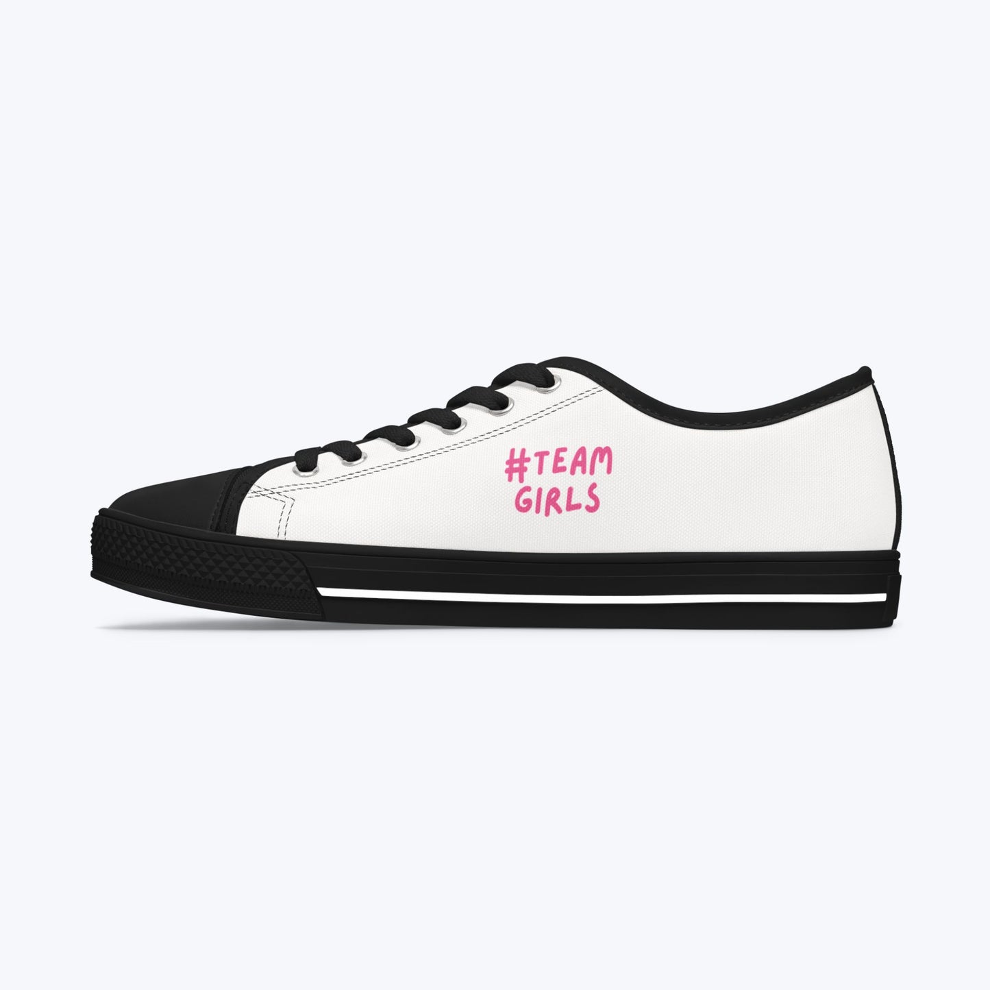 Premium Low Top Sneakers — White "#Team Girls" Casual Canvas Shoes