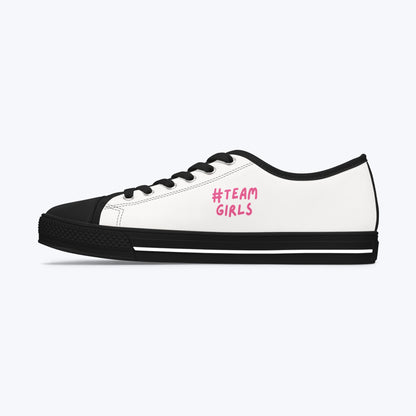 Premium Low Top Sneakers — White "#Team Girls" Casual Canvas Shoes