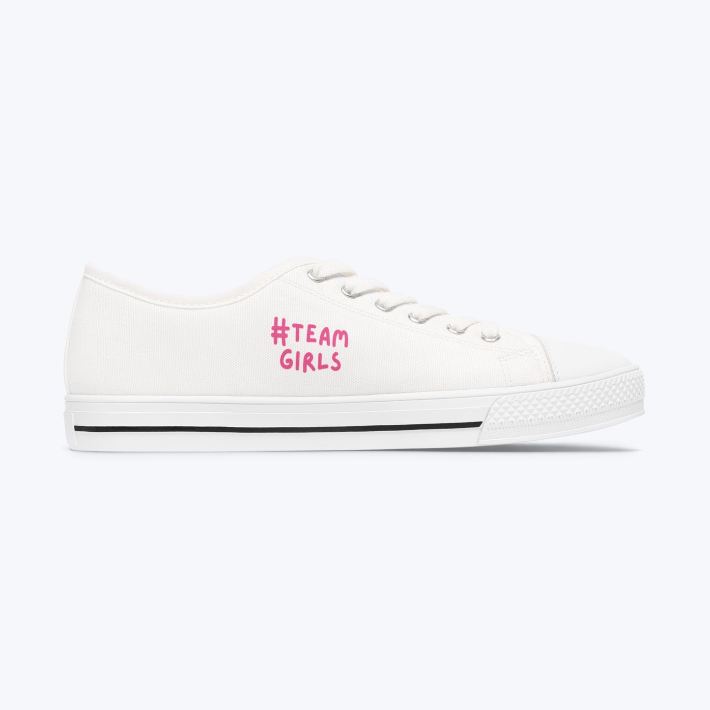 Premium Low Top Sneakers — White "#Team Girls" Casual Canvas Shoes