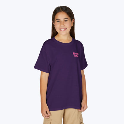 Premium Youth T-Shirt - #Team Girls Pink Chest Logo, Kids Team Spirit Shirt