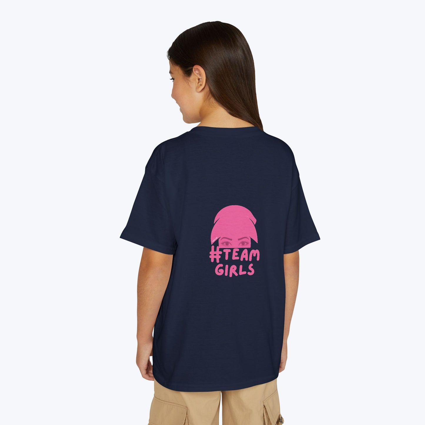 Premium Youth T-Shirt - #Team Girls Pink Chest Logo, Kids Team Spirit Shirt