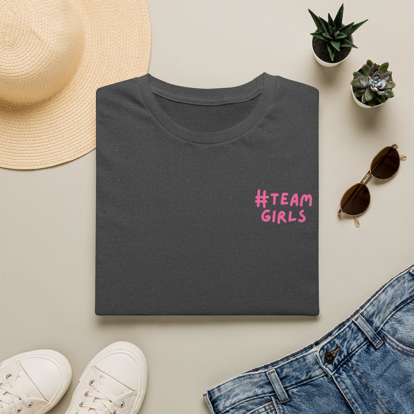 Premium #Team Girls T-Shirt — Pink Script Feminine Crew Tee