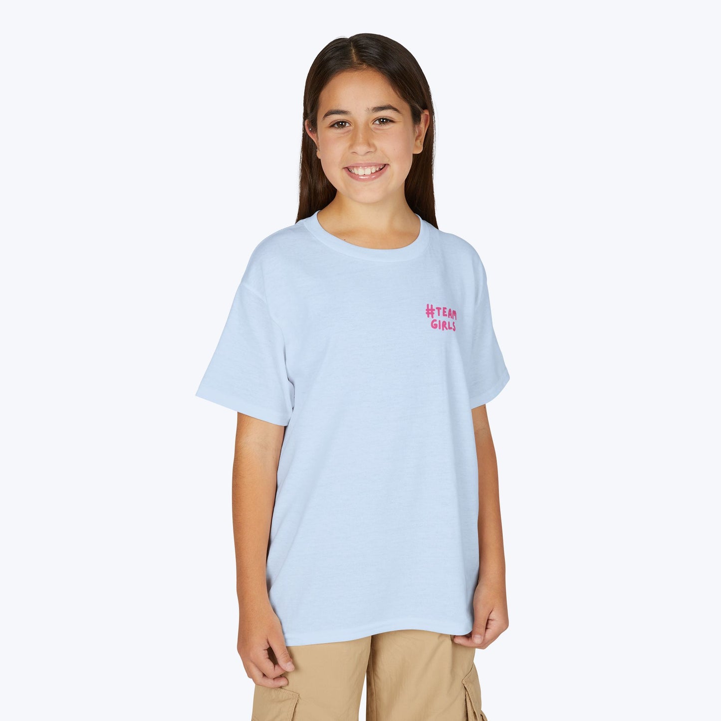 Premium Youth T-Shirt - #Team Girls Pink Chest Logo, Kids Team Spirit Shirt