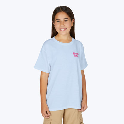 Premium Youth T-Shirt - #Team Girls Pink Chest Logo, Kids Team Spirit Shirt